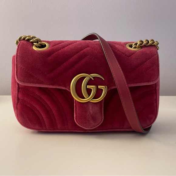 Gucci Marmont Flap Bag Small Velvet Fuchsia - Picture 2 of 12
